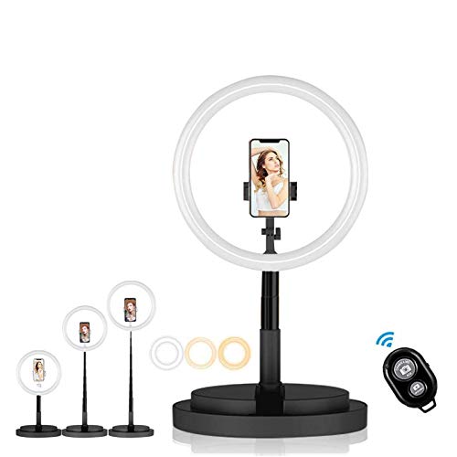 Foldable Ring Light,Portable Ring Light with Extendable Stand and Phone Holder, 12 inch Dimmable Foldable One-Piece Light,3 Modes 10 Brightness for Live Streaming, Selfie, Makeup etc.
