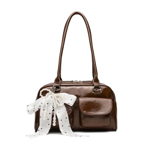 Image of Y2K Shoulder Purses for Women Trendy - PU Leather Retro Boston Handbag, Lightweight and Versatile for Work and Travel
