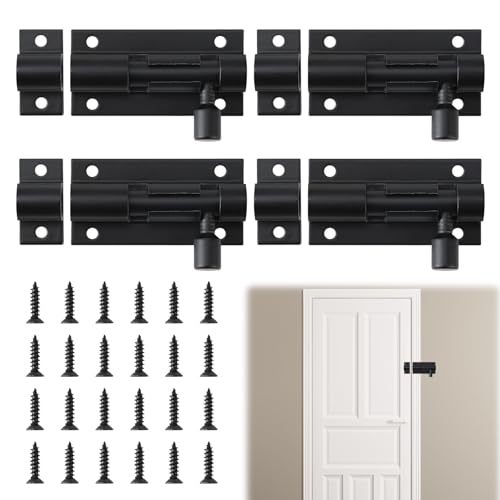Conjunto de 4 Pestillos Deslizantes para Puertas,Bloqueo Seguro con Cerrojos de Aleación de Aluminio,Fácil Instalación sin Taladrar,Ideal para Cobertizos y Jardines (Negro))
