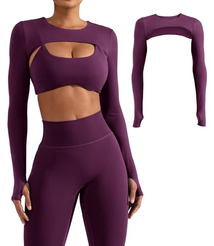 Image of YEOREO Women Crop Top Long Sleeve Bolero Open Front Workout Cropped Shirts Sports Shrug