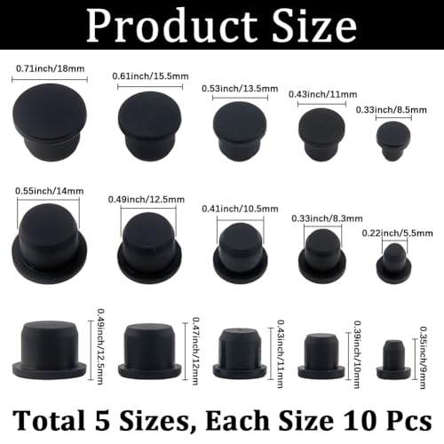 Image of GORGECRAFT 50Pcs 5 Sizes Silicone Stopper for Salt and Pepper Shakers 5.5 /8.3 /10.5 /12.5 /14mm Black Plug Stopper Replacement Insert Hole Plug Round End for Bottles Pipes Flower Pots Home Supplie