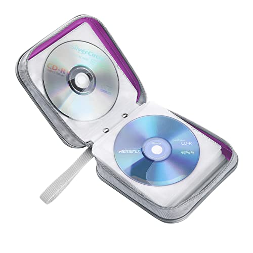 Siveit Cd Case, 40 Capacity Cd/Dvd Case Holders Wallet Hard Plastic Dvd Disc Cases Storage Binder For Car Home Office Travel (Purple) #TOP4