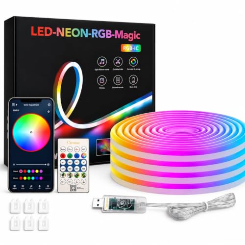 Image of V.E.S.P.A 16.4 Feet Neon LED Strip Light 12V Adapter, Waterproof IP65, Silicone Rope Light for Wall Decor | DIY Name Signs | 5 Meter | (Magic NEON RGB)