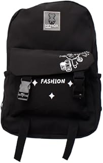 شنطة ظهر قماشية كبيرة مقسمة تحتوي على جيب امامي مع جيوب جانبية عميقة وشكل مطبوع على شكل دب تيدي مصممة خصيصا للطلاب - اسود وابيض