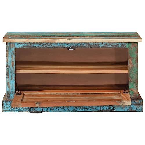 Banc à chaussures en bois recyclé 85cm avec 2 compartiments