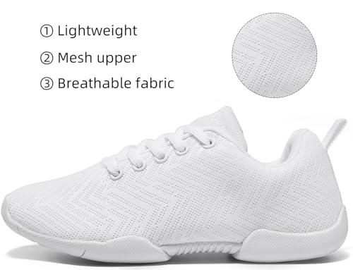 Image of BAXINIER Girls White Cheerleading Shoes Breathable Youth Cheer Competition Sneakers Athletic Training Dance Tennis Walking Shoes