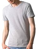 [フテラ] メンズ シャツ カットソー Tシャツ ロンＴクルーネック 丸首 Vネック 長袖 7分袖 半袖 無地 シンプル スリム ライトグレー(半袖/丸首) M