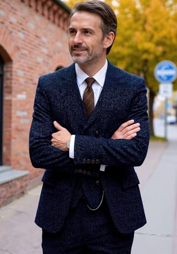 Men's Herringbone 3-Piece Suit Double-Breasted Business Casual Tuxedos Tweed Suit for Wedding3