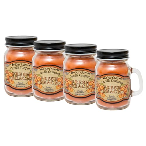 Fresh Peach Scented Mini Mason Jar Candle by Our Own Candle Company, 3.5 Ounce (4 Pack)