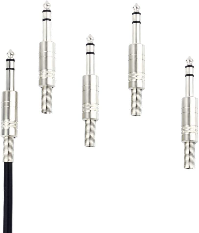 Image of [ 5 Pieces ] 1 /4 inch Audio Plugs 6.35 mm Plug TRS Male 1 /4 inch Solder Type Stereo Plug Straight Design Connector Spring DJ Mixer Speaker Cables Guitar Cables Phono Patch Cable Microphone Cable