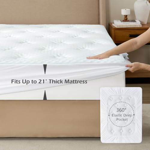 Image of Hansleep Memory Foam Mattress Pad Topper Queen, Queen Foam Mattress Topper Viscose Derived from Bamboo, Queen Size Bed Mattress Pad Cover for Back Pain Relief, 60 inch x80 inch, White (Pack of 2)