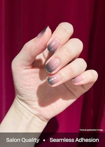 Image of ohora Semi Cured Gel Nail Strips (N Dark Veil) - Works with Any Lamps, Salon-Quality, Long Lasting, Easy to Apply & Remove - Includes 2 Prep Pads, Nail File & Wooden Stick