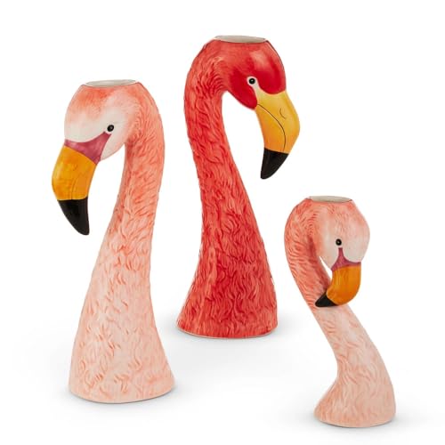 RAZ Imports Flamingo Head Ceramic Vase Set, Pink and Coral, 14 and 10 Inch Tall...