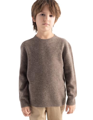 Chanyarn Girls 100% Merino Wool Sweater Fall Winter First-Line Ready to Wear Crewneck Long Sleeve Seamless Knit Sweater, Brown, XX-Small