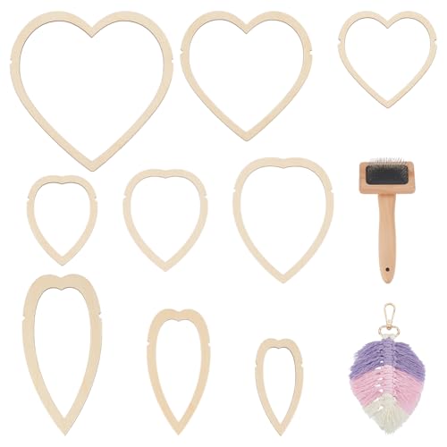 BENECREAT 10Pcs Macrame Supplies Set, Wooden Macrame Leaf Template, 9Pcs 3Styles Cutting Molds and 1Pcs Stainless Steel Comb for Making Macrame Feather Tassel