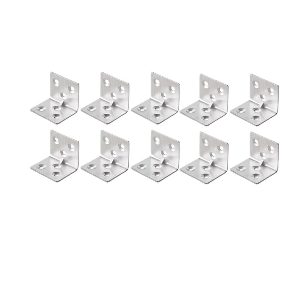Sunrrafck 6 Holes- 10Pcs 10Pcs Universal Stainless Steel Corner Bracket 90 Degree Right Angle Fixed Wood Furniture Bedframe Cabinet Accessorie(6 Holes- 10Pcs)