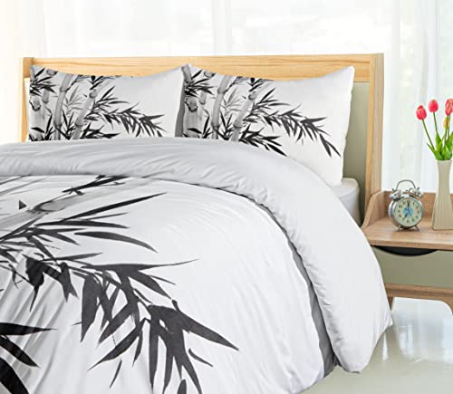 Ambesonne Bamboo Print Duvet Cover Set, Bamboo Tree Image Traditional Chinese Calligraphy Style Culture Theme, Decorative 3 Piece Bedding Set With 2 Pillow Shams, Queen Size, Grey Charcoal #TOP3