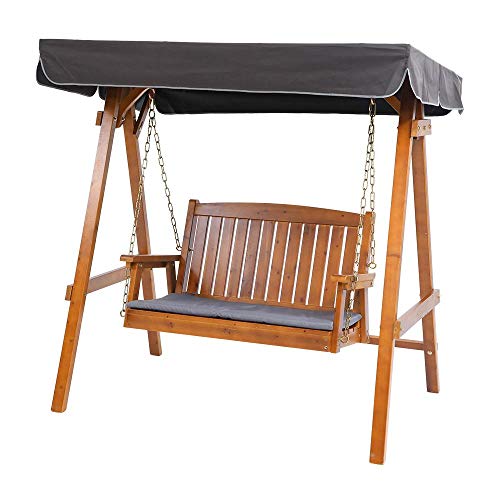 Gardeon Outdoor Swing Chair Wooden 2 Seater Teak Garden Bench Hanging Seat, Patio Baconly Furniture Chairs, with Adjustable Canopy Cushions Stand Water Resistant 250kg Capacity