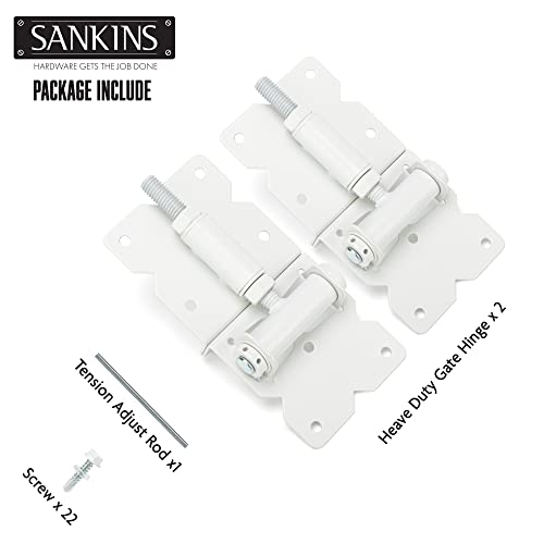 Image of Self Closing Gate Hinges Heavy Duty Hardware Hinges for Wooden /Vinyl /PVC Fences, 90 Degree Adjustable Gate Hinge with Installation Screws and Swing Adjuster Tool, 2 Pack /Set, White | Heavy duty gate hinges fence hinges for Wooden /Vinyl /PVC Fences, with installation screws and swing adjuster tool, white