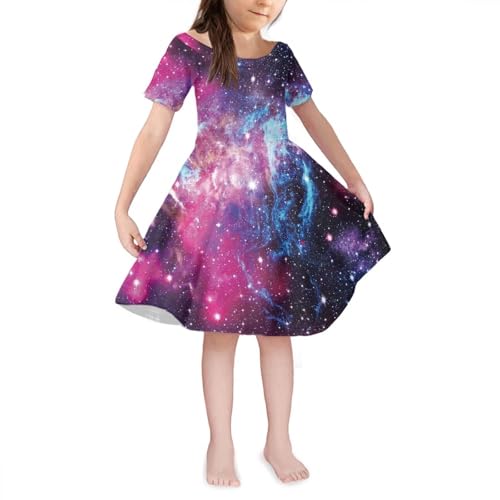 Girls Short Sleeves Dress Flare Swing A-line Skater Dress Summer Sundress for Kids Girls Size 4-14 Years