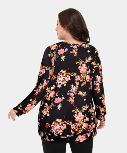 Image of CARCOS Plus Size Tops for Women Color Block Flower /Striped /Camo Crew Neck Long Sleeve Tee Shirt