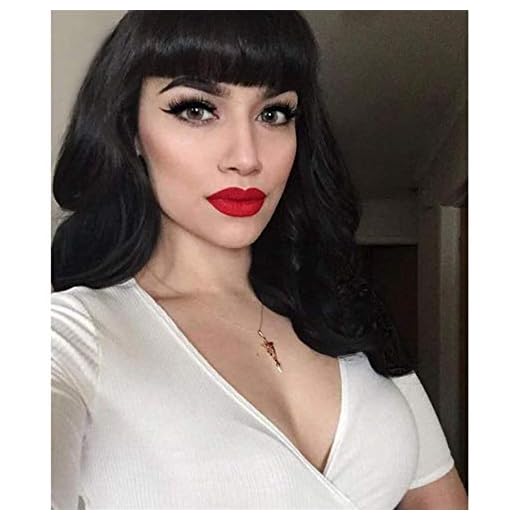 Hårbyte peruk, Rockabilly Vintage Paryk Finger Vågig peruk med Bettie Short Bangs Syntetisk peruk för kvinnor, Pastellvågig peruk (Color : Black)