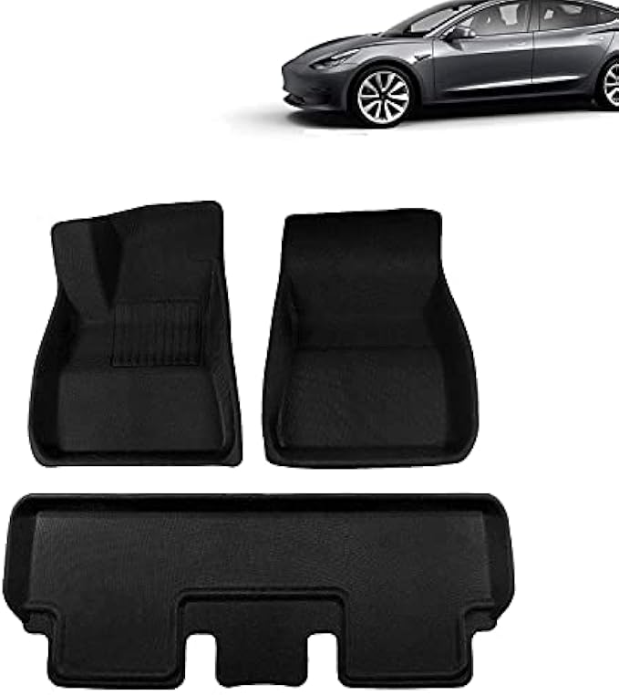 SPEEDPARK Floor Mats for Tesla Model 3, Premium All Weather Anti-Slip Waterproof Floor Liners Car Interior Accessories - Compatible with Model 3 2017-2022 (1st & 2nd Row Black)