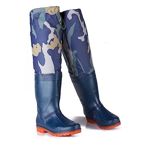 Fishing Waders Hip Waders Thickened Waterproof PVC Strap for Hip Waders, 60cm High Wading Boots(6 UK)