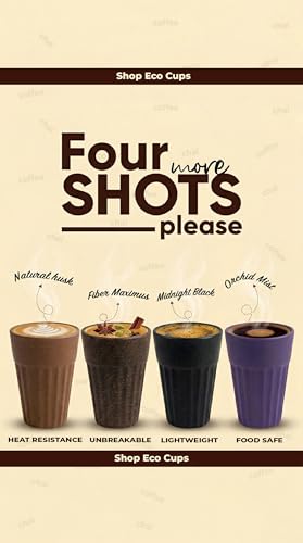 Image of Eco-Friendly Tea Cup Set of 4 | Kulhad Style Coffee & Tea Mugs | 140 ml Unbreakable, Stain-Free, Heat Resistant, Reusable, Microwave Safe | Rice Husk & Bamboo Fibre | Dark Multi-Color