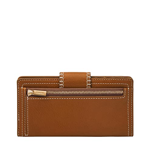 Fossil Women's Logan Eco Leather & Fabric Wallet Rfid Blocking Tab Clutch, Saddle/Natural #TOP1