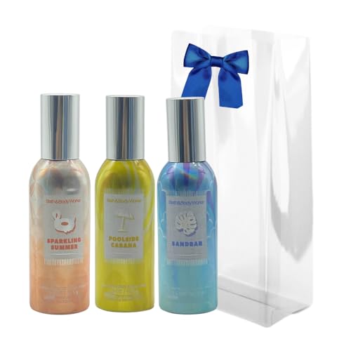Bath & Body Works POOLSIDE CABANA, SPARKLING SUMMER, and SANDBAR Concentrated Room Spray 3-piece bundle with a Blue Bow for Holiday & Gifts - 1.5 oz each - 2025 Summer LIMITED edition