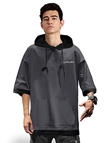 Image of EYEBOGLER Men's Trendy Hooded Neck Half Sleeves Solid T-Shirt