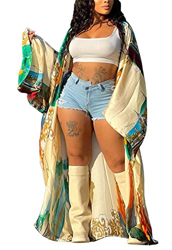 Women Kimono Dress Summer Long Sleeve Satin Lightweight Plus Size Cardigan Silk Robe Cover Ups Beach