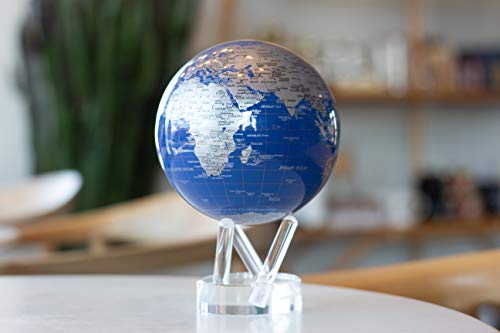 MOVA Globe – Blue and Silver 6” | Solar-Powered Spinning Globe for Desk | Self-Rotating Modern Earth Decor | No Batteries Required
