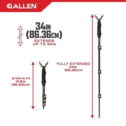 Image of Allen Company Monopod Shooting Stick and Gun Rest - Adjustable Height - Removable Cradle - Padded Grip - Aluminum - Rifle Shooting Rest, Camera Stand - Gun Accessories, Hunting Gear