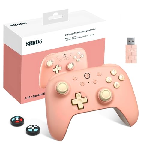 8Bitdo Ultimate 2C Mando Inalámbrico para PC con Windows y Android, Frecuencia Sondeo de 1000 Hz, Joysticks de Efecto Hall y Gatillos Hall, Parachoques L4/R4 Reasignables, Función Turbo (Melocotón)