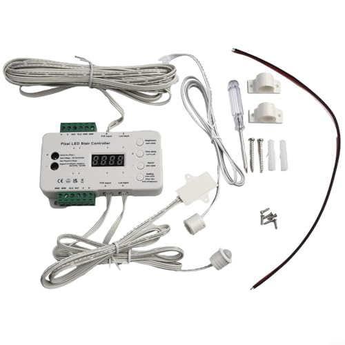 Sandyseptember Controlador de luz LED para escalera, regulable, kit de sensor de movimiento PIR con sensor de luz diurna 512 píxeles máximo, fácil de instalar