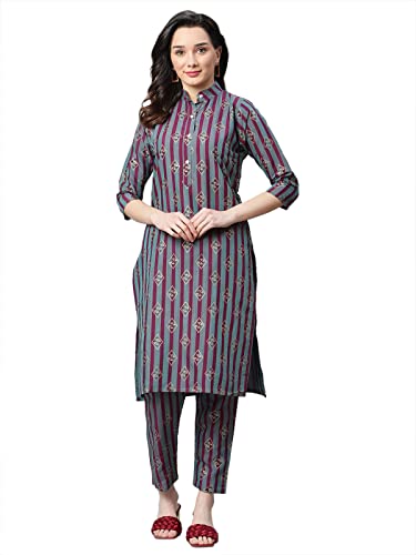 Kurti kurta pour femme en coton imprimé avec pantalon chic