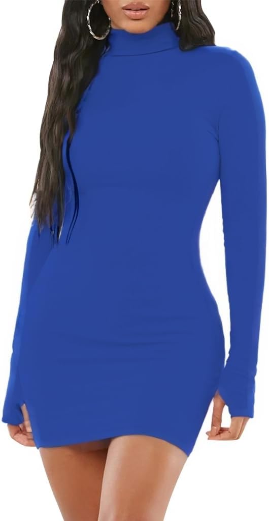 Yajedo Women Long Sleeve Mock Neck Mini Dress 2025 Bodycon Ribbed Slim Fit Pencil Cocktail Club Night Dresses