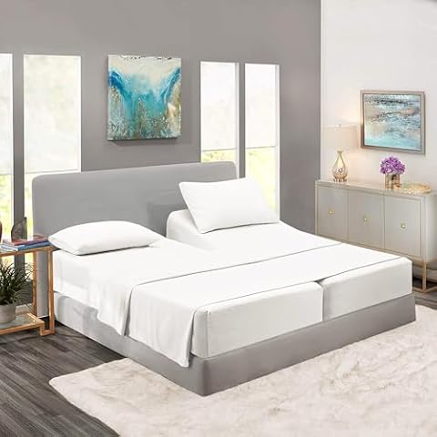 Rajlinen Split King Sheets Sets for Adjustable Bed Cotton, 5 Piece Split King Sheet Set, 600 TC Egyptian Cotton Sheets, Luxury Sheets, 16" Deep Pocket, 2 Fitted Sheet, White Solid Cover