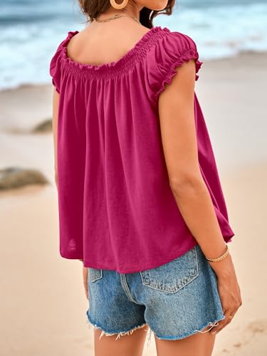 Image of Tankaneo Women Summer Tie Front Tank Tops Cap Sleeve Pleated Babydoll Tops Casual Loose Fit Going Out Flowy Shirt