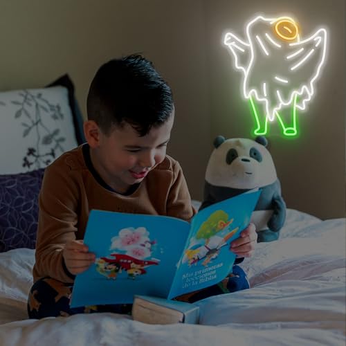 Image of Halloween Ghost Frog Neon Sign, LED Frog Lamp Anime Neon Sign, USB Powered for Spooky Home Halloween Birthday Party Bedroom Man Cave Decor 11.14 * 13.22inches