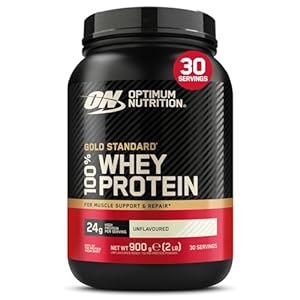 Optimum Nutrition Gold Standard 100% Whey Muscle Building and Recovery Protein Powder With Naturally Occurring Glutamine and BCAA Amino Acids, Unflavoured, 30 Servings, 900 g