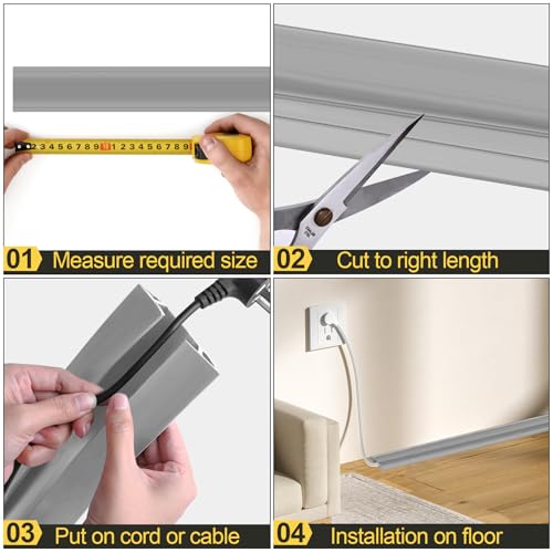 Image of MYFAMIREA 20FT Floor Cord Cover Heavy Duty Cord Cover for Wire on Floor | Outdoor Cable Covers Protector with 3 Channels, Extension PVC Wire Covers Hider Management for Home Office (2PCS 10FT, Grey)