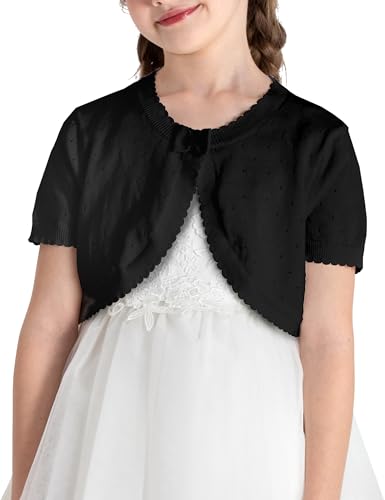 BOBOYOYO Short Sleeve Girls Shrug Cotton Knit Girls Cardigan Childrens Bolero Dress Sweater Toddler Shawl Cover Up for 3-14Y