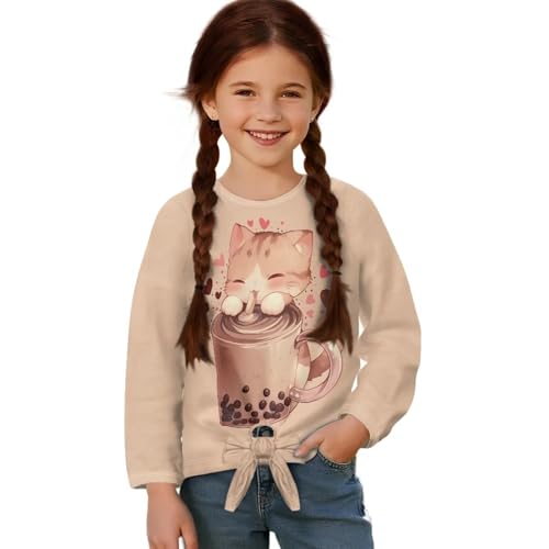 Girls Shirts Long Sleeve Tie Front Knot Shirt Size 5-12