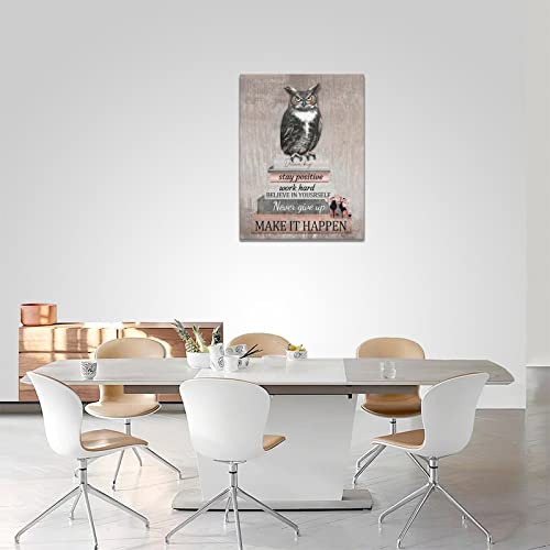 Rustic Inspirational Owl Wall Art Motivational Quotes Owl Books Heel Picture Wall Decor Canvas Prints Framed Modern Painting Artwork For Bathroom Dining Room Kitchen Bedroom Living Room Office 12"X16" #TOP4