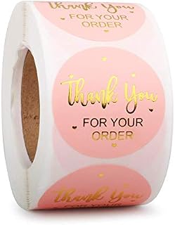 Thank You Stickers, 500PCS 2.5cm/1inch Thank You for Your Order Stickers, Thank You Stickers Roll with Gold Foil (Pink)