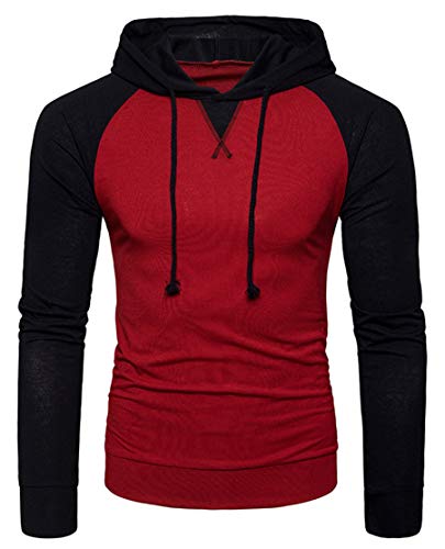 SHUIANGRAN Men's Casual Lightweight Long Sleeve Raglan Henley Jersey Hoodie Shirt Wine Red US S