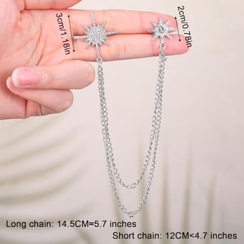 Silver Rhinestone Star Brooch for Women Star Pins Lapel Chain Suit Chain for Men Women Hanging Tassel Chains Dainty Jewelry Decoration4